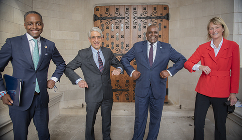 President Masisi’s visit to Yale (pictured left to right: Yale’s Eddie Mandhry, President Peter Salovey, President Masisi, and YSE Dean Indy Burke).