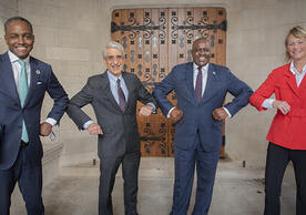 President Masisi’s visit to Yale (pictured left to right: Yale’s Eddie Mandhry, President Peter Salovey, President Masisi, and YSE Dean Indy Burke).